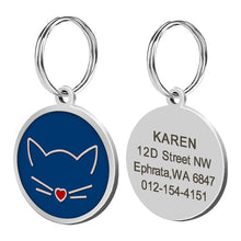Load image into Gallery viewer, Custom Cat ID Tag Personalized Cat Name Tag Pendant Collar Engraved Cats Kitten Name Plate Accessories Paw Round Glitter Pink