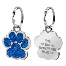 Load image into Gallery viewer, Custom Cat ID Tag Personalized Cat Name Tag Pendant Collar Engraved Cats Kitten Name Plate Accessories Paw Round Glitter Pink