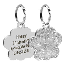 Load image into Gallery viewer, Custom Cat ID Tag Personalized Cat Name Tag Pendant Collar Engraved Cats Kitten Name Plate Accessories Paw Round Glitter Pink