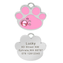 Load image into Gallery viewer, Custom Cat ID Tag Personalized Cat Name Tag Pendant Collar Engraved Cats Kitten Name Plate Accessories Paw Round Glitter Pink
