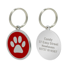 Load image into Gallery viewer, Custom Cat ID Tag Personalized Cat Name Tag Pendant Collar Engraved Cats Kitten Name Plate Accessories Paw Round Glitter Pink

